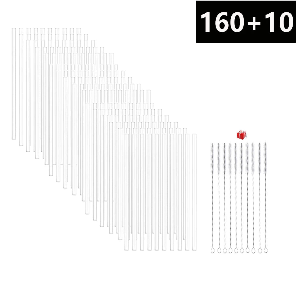 Reusable Plastic Replacement Straws — Clear 30cm Straws with Cleaning Brush