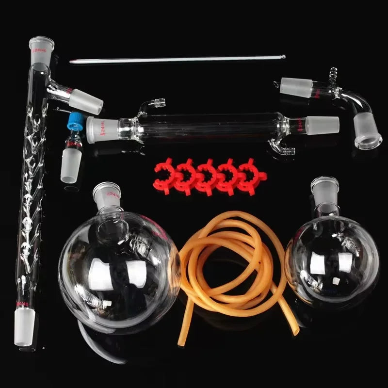 Laboratory Glassware Distillation Kit — 13 Piece Chemistry Set with Round-Bottom Flasks