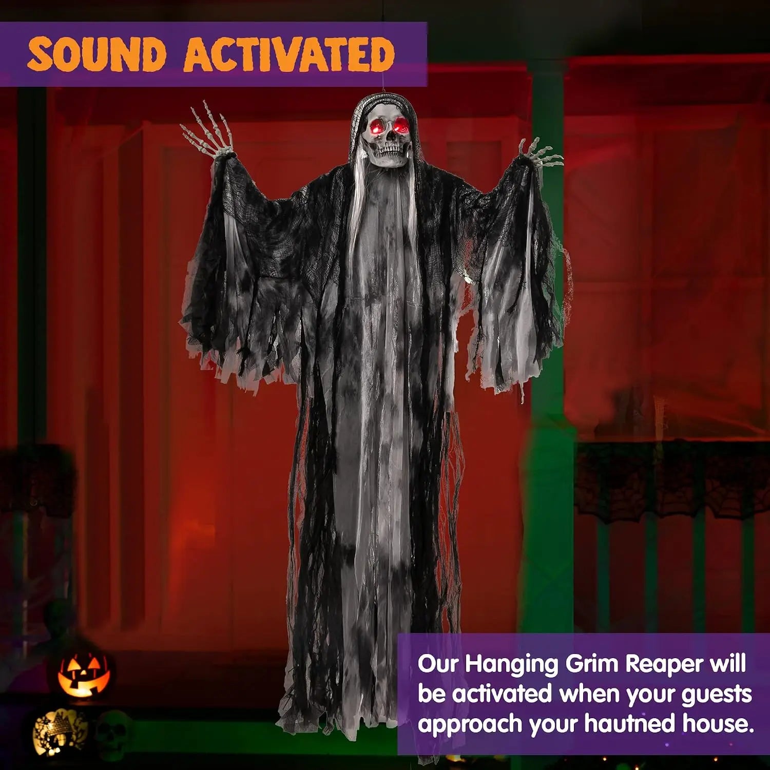 Joyfy Animated Hanging Grim Reaper — Voice Controlled Halloween Prop