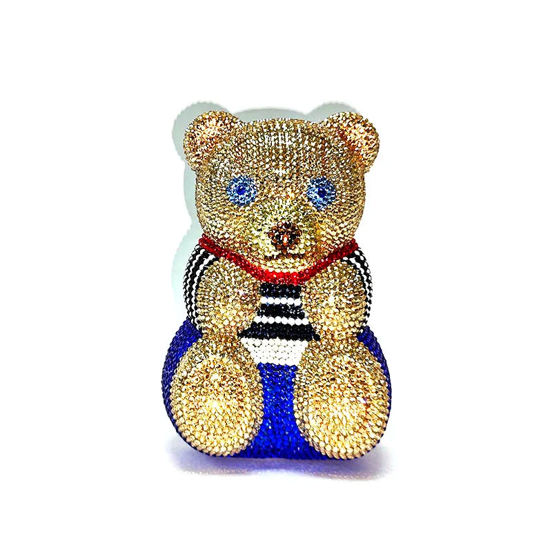 Crystal Teddy Bear Evening Clutch — Elegant Bridal Party Purse