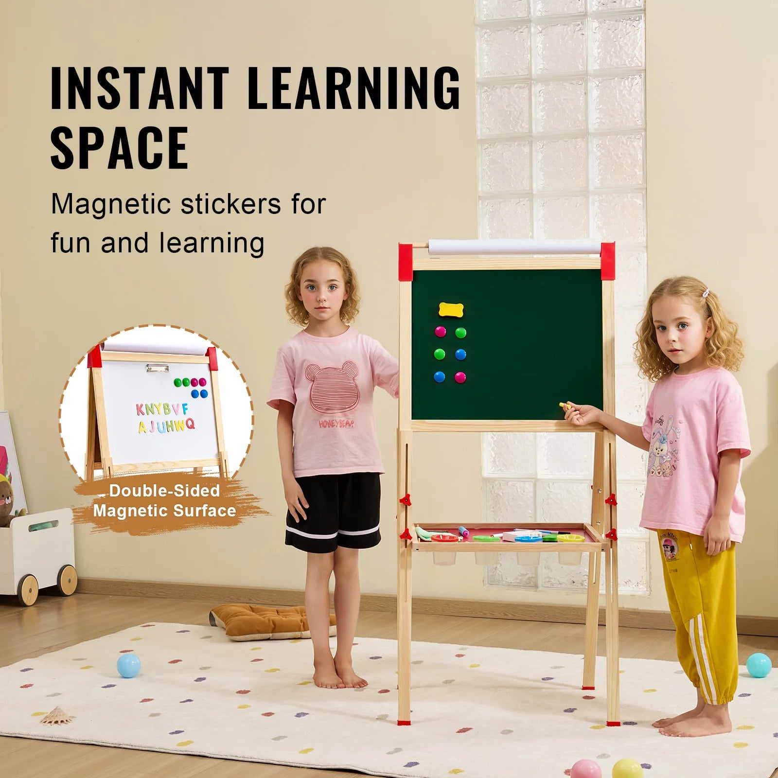 SucceBuy Children Magnetic Drawing Board — Double-Sided Wooden Art Easel