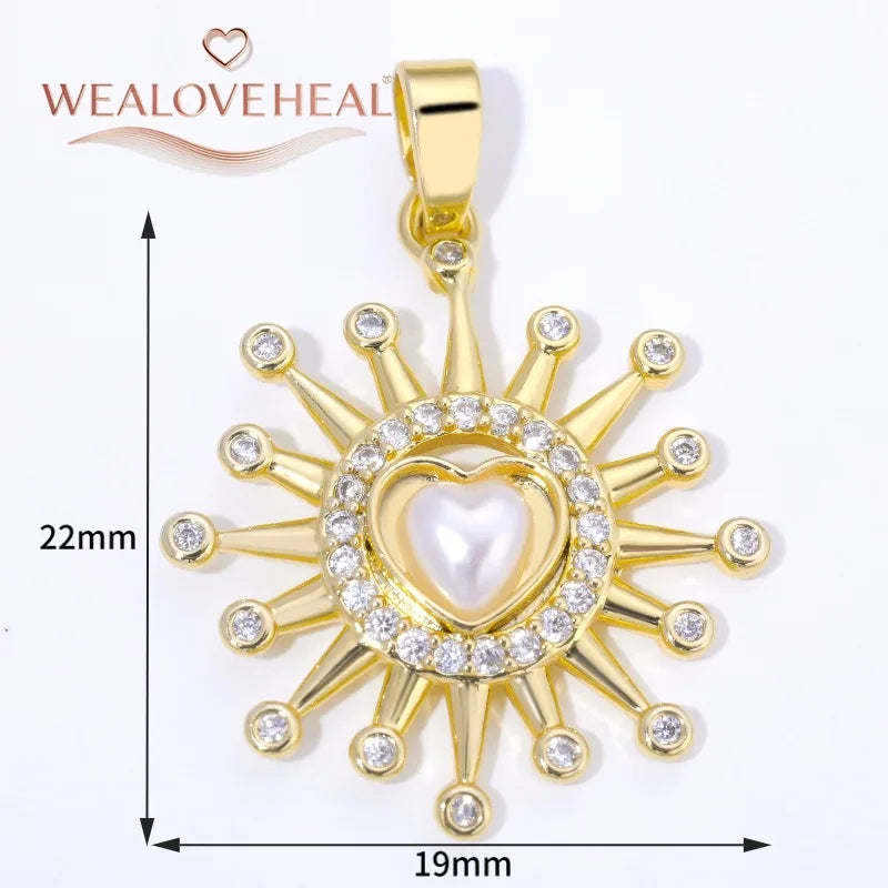 Spiral Vortex Sun Pendants — 18K Gold Plated Zirconia Charms for Jewelry Making