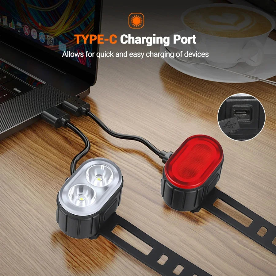 Heinast USB Rechargeable Bicycle Light Set — Waterproof LED Cycling Safety Lamps