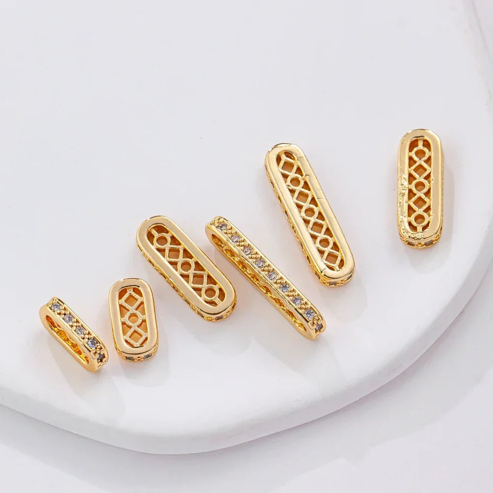 14K Gold Plated Elliptical Zircon Bead Spacers — Jewelry Making Connectors