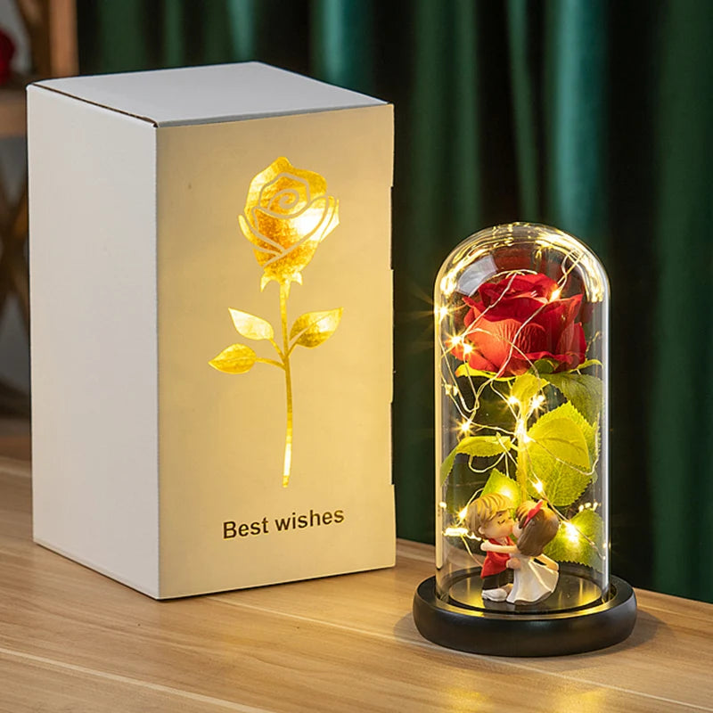 Eternal Rose in Glass Dome — LED Light Decorative Flower Gift