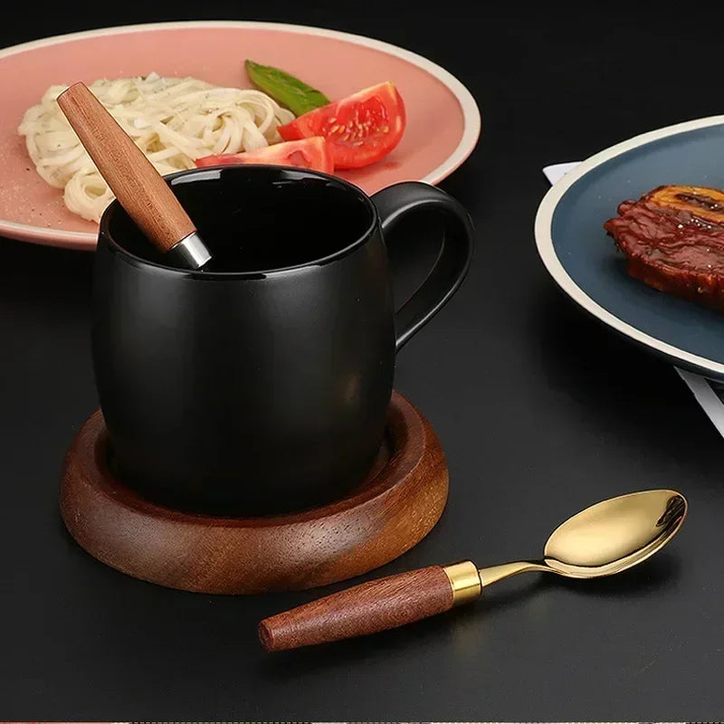 4-Piece Sapele Wood Handle Cutlery Set — Stainless Steel Knife Fork & Spoon
