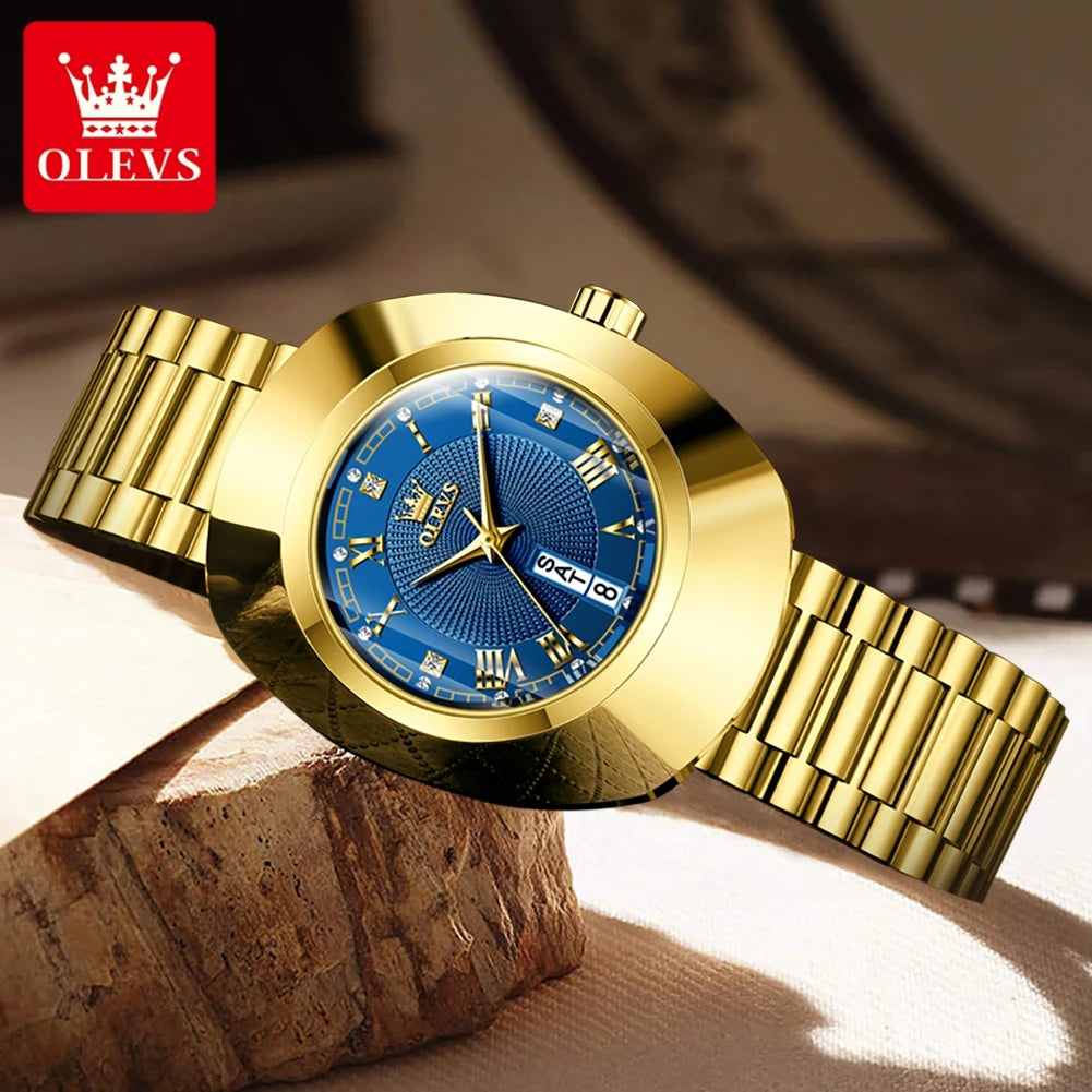 OLEVS Golden Quartz Watch — Elegant Stainless Steel Luxury Timepiece