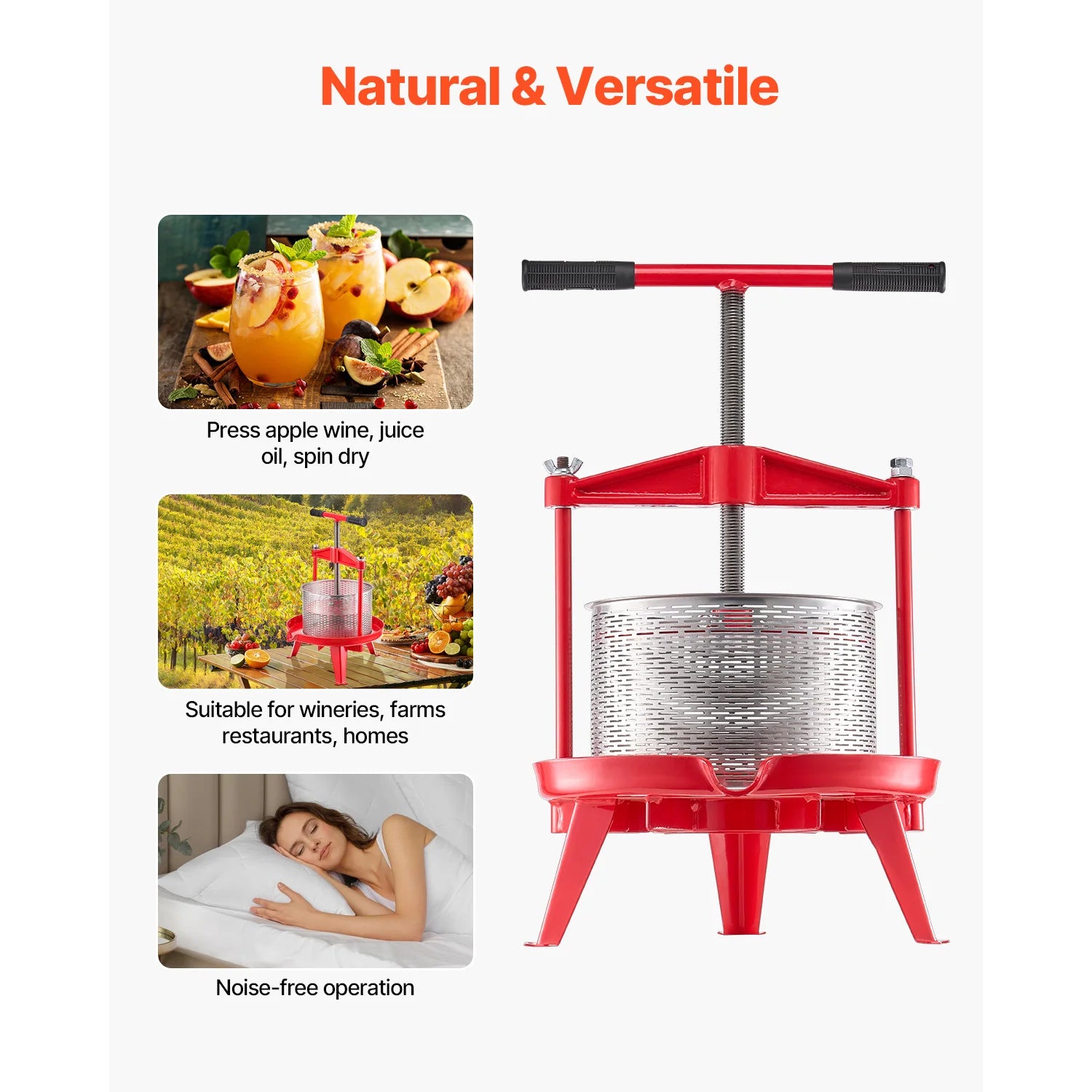 Stainless Steel Fruit Wine Press — Manual Juice Maker with T-Handle