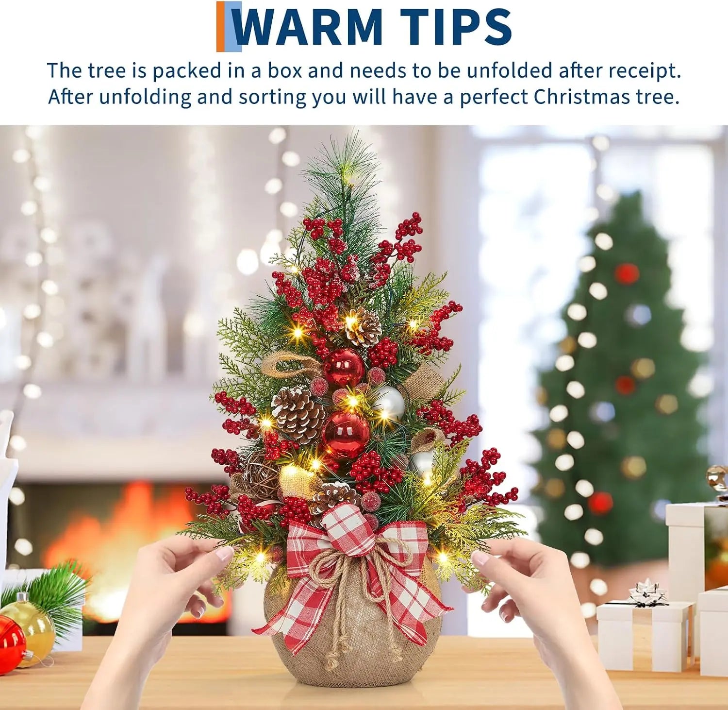 Garvee 24-Inch LED Christmas Tree — Pre-Lit Tabletop Decor with 8 Lighting Modes
