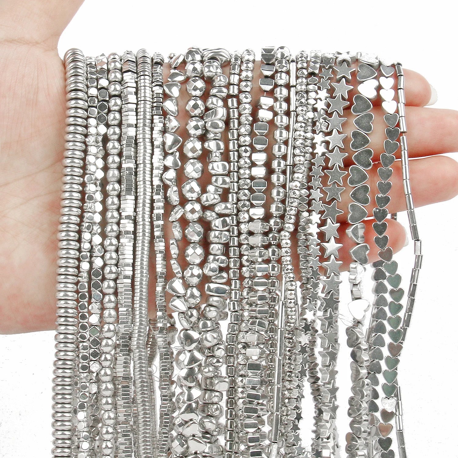 Rhodium Plated Hematite Beads — Geometric Jewelry Making Charms