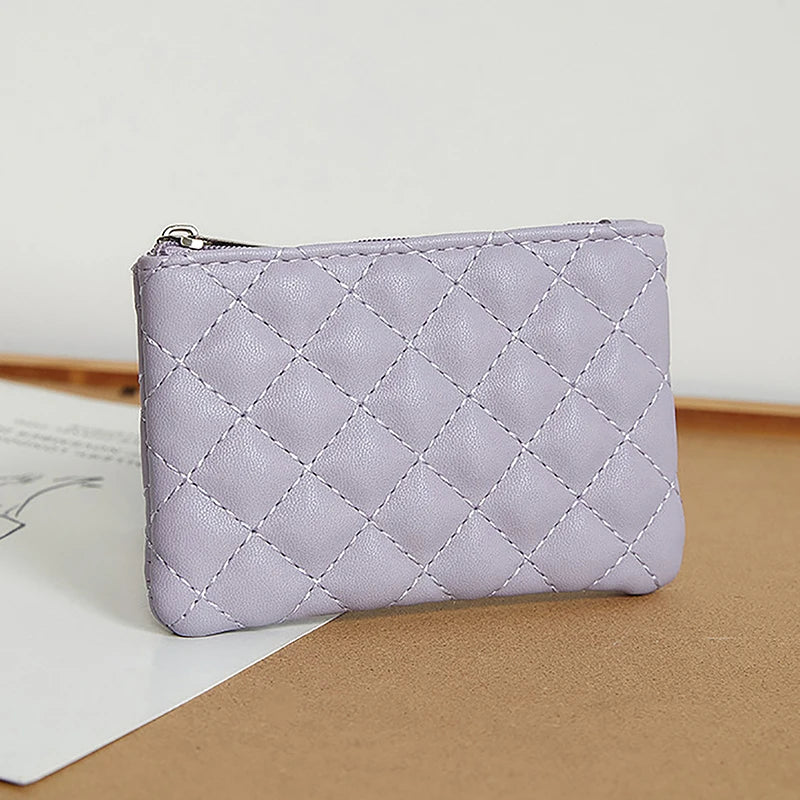 Women's Plaid Print Coin Purse — Compact PU Leather Zipper Pouch