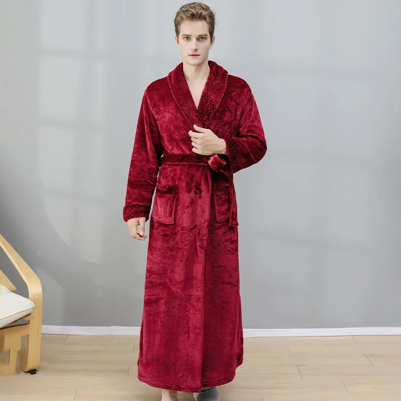 Gypsophila Coral Velvet Bathrobe — Warm Fleece Lounge Robe for Men and Women