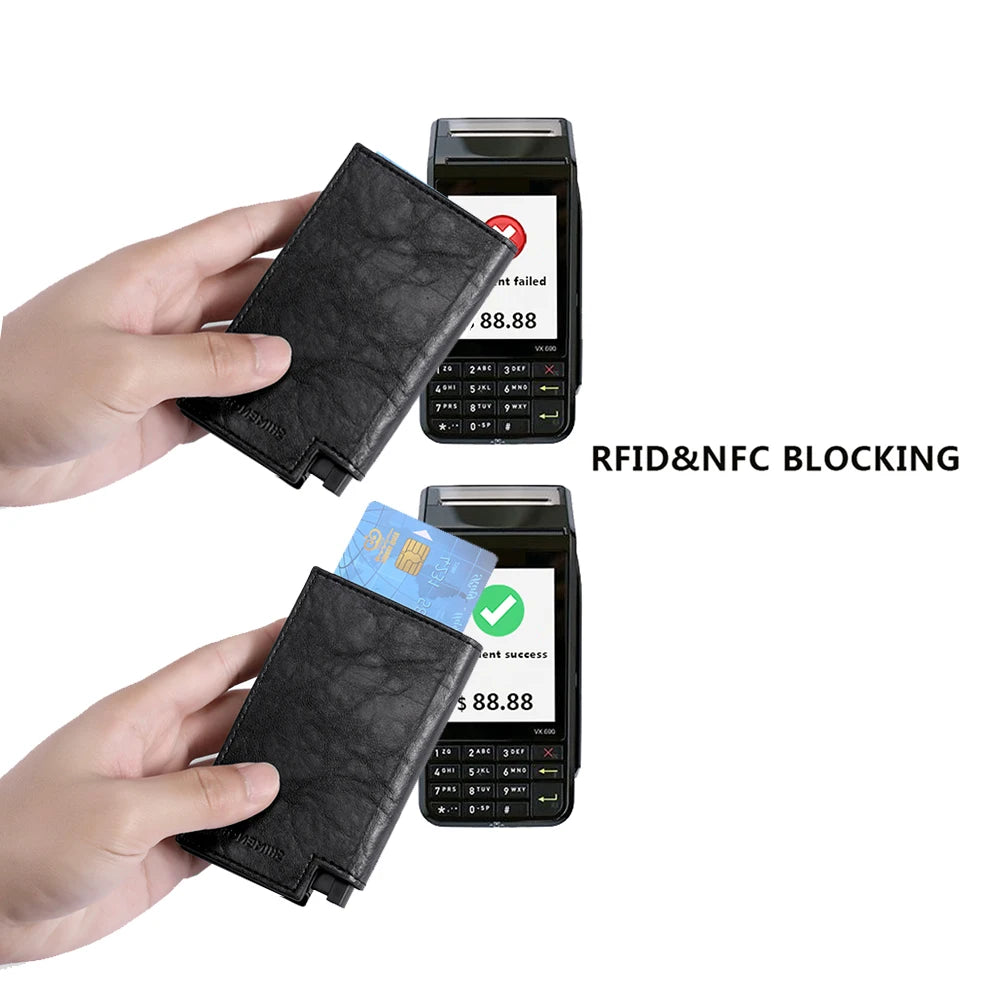 SHIMENGFU Slim RFID Card Holder — Minimalist Leather Wallet & Money Clip