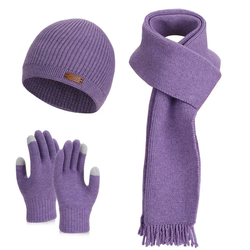 KINIJA Women's Winter Knit Set — Warm Plush Hat, Scarf & Gloves