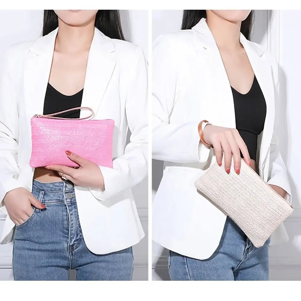 Woven Straw Wristlet Clutch — Stylish Bohemian Beach Bag & Wallet