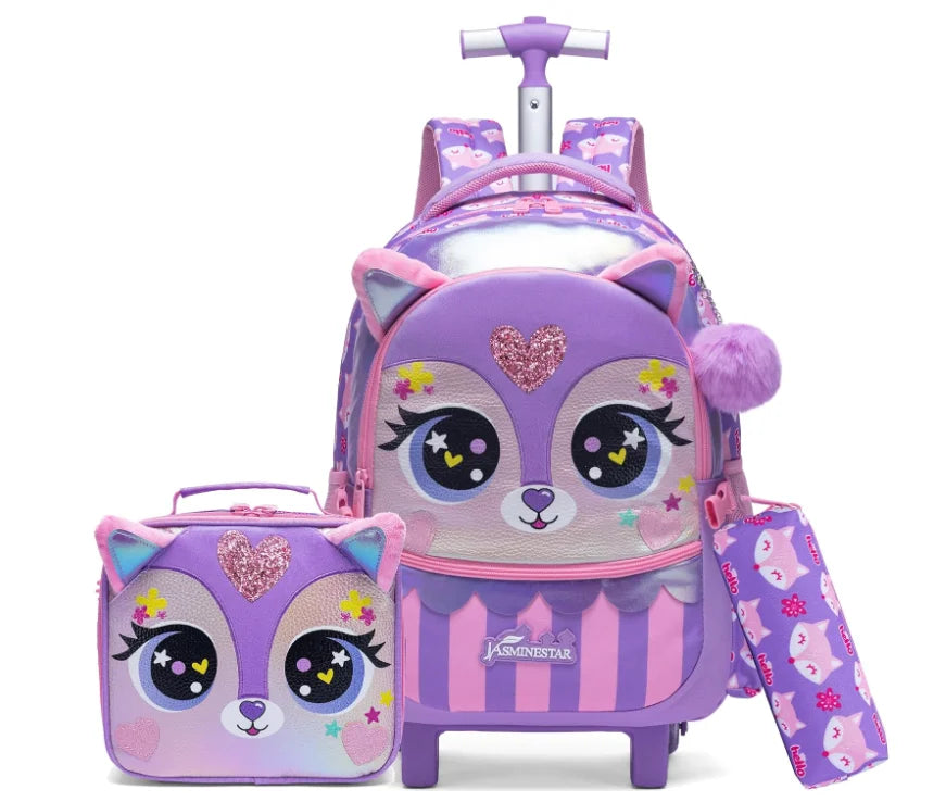 Children's 3-in-1 Travel Trolley Backpack — Wheeled School Luggage with Lunch Bag