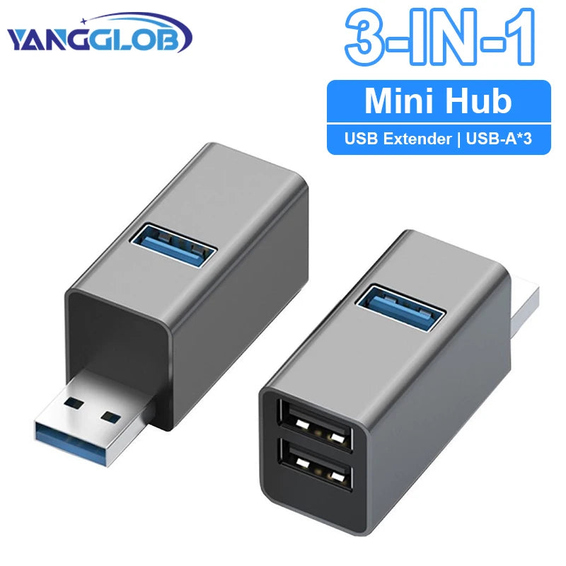 3-Port High Speed USB Hub — Compact Data Transfer Splitter for Laptops
