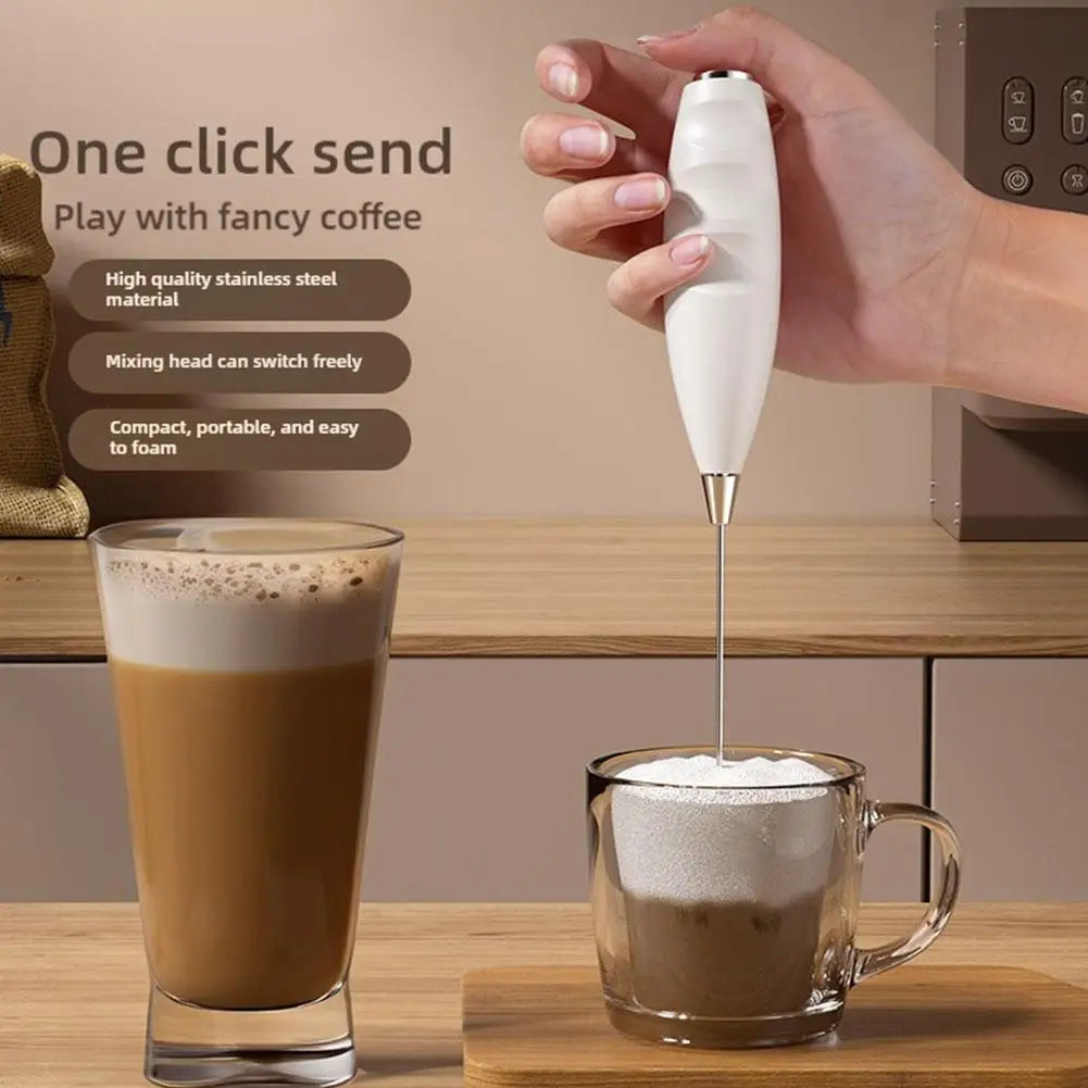 Wireless Electric Milk Frother — Handheld Battery-Powered Mixer for Coffee and Baking