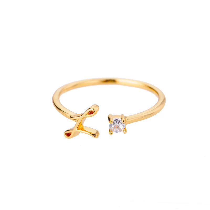 ICFTZWE Zircon Initial Letter Rings — Adjustable Stainless Steel Jewelry
