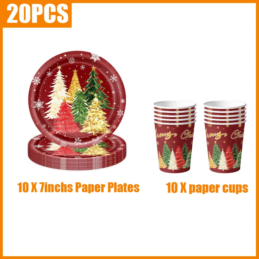 Christmas Tree Themed Tableware Kit — Festive Holiday Party Supplies