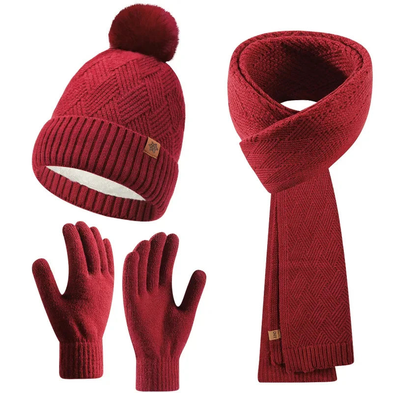 Winter Thermal Accessory Set — Knit Beanie, Scarf & Touchscreen Gloves
