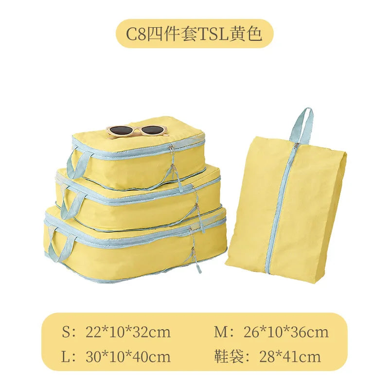 Four-Piece Packing Cube Set — Space-Saving Luggage Organizers with Shoe Bag