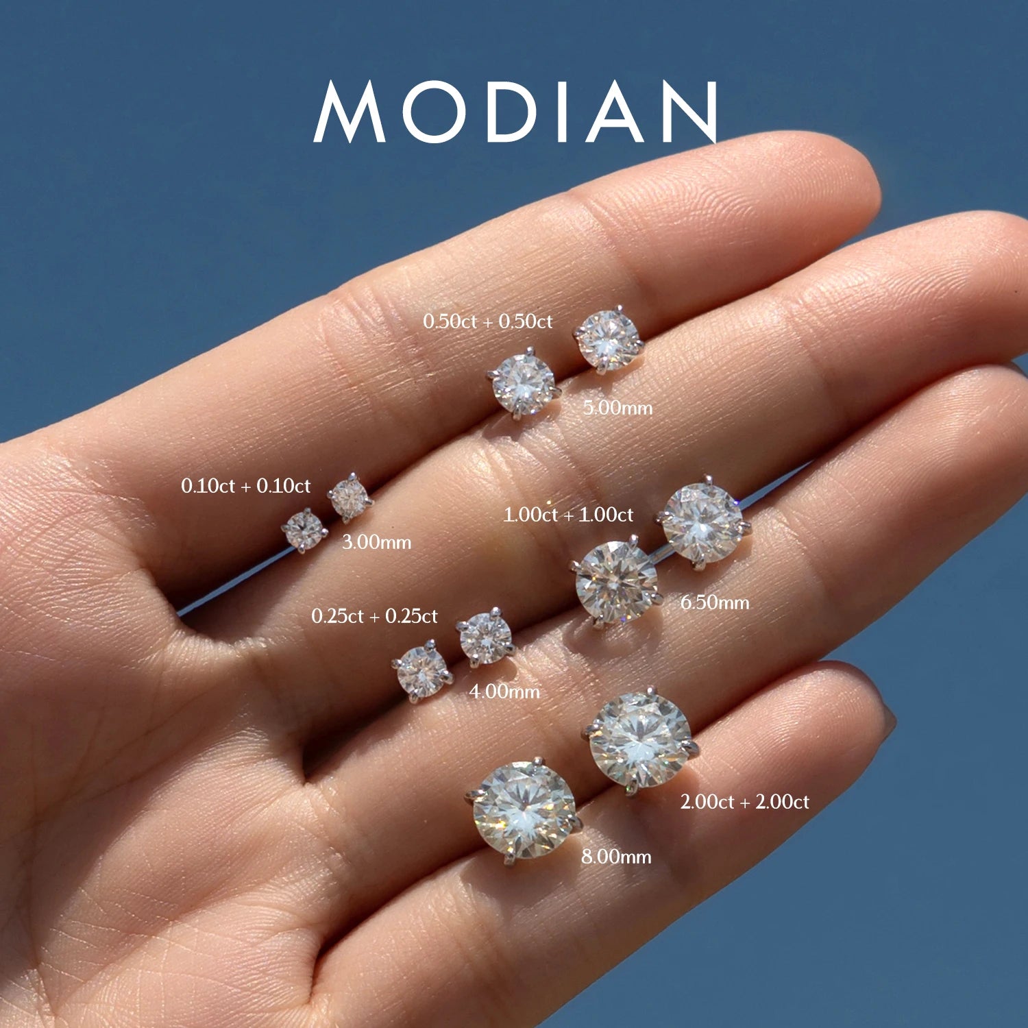 MODIAN Moissanite Stud Earrings — Sparkling 925 Sterling Silver Jewelry
