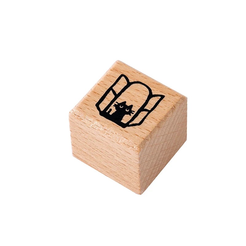 Black Cat Wooden Rubber Stamp — Retro Decorative Seal for Scrapbooking