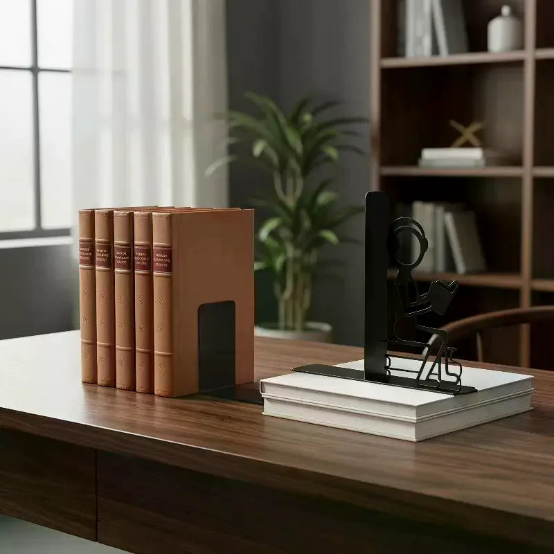 Abstract Metal Bookends — Heavy Duty Non-Slip Desktop Organizer