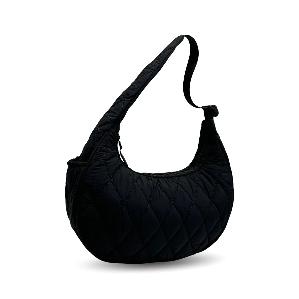Quilted Puffer Crescent Shoulder Bag — Stylish Nylon Hobo Handbag