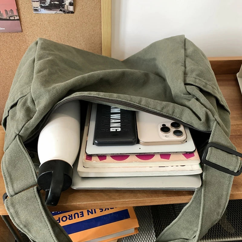 Men's Minimalist Messenger Bag — Large Capacity Canvas Shoulder Bag