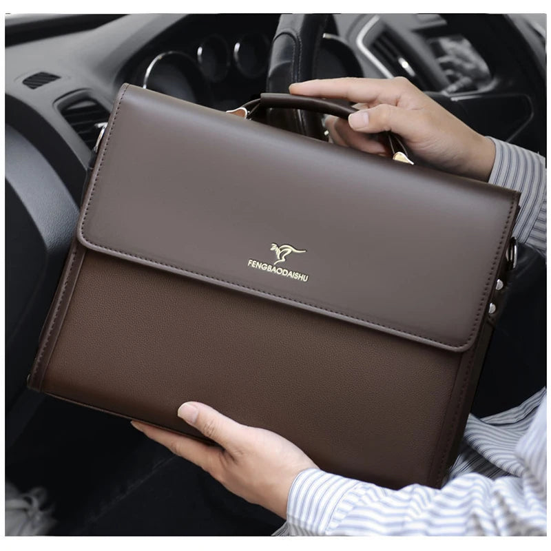 Men's Leather Business Briefcase — Professional Work Tote & Shoulder Bag