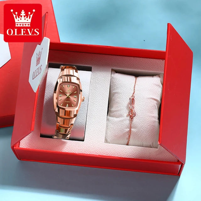 OLEVS 7006 Tungsten Steel Women's Watch — Elegant Luxury Quartz Set