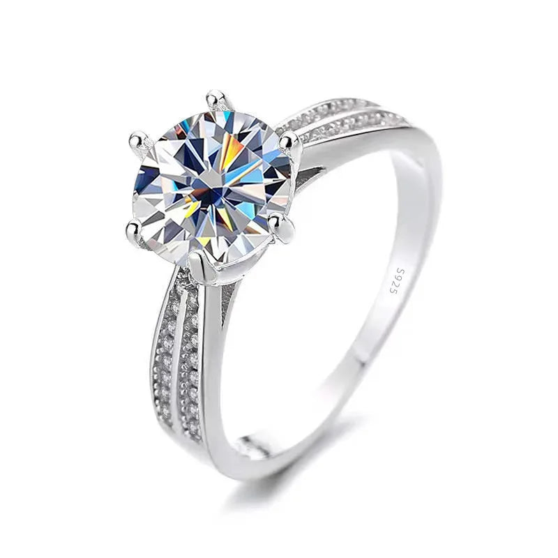 Moissanite Sterling Silver Ring — Classic Round Cut Engagement Jewelry