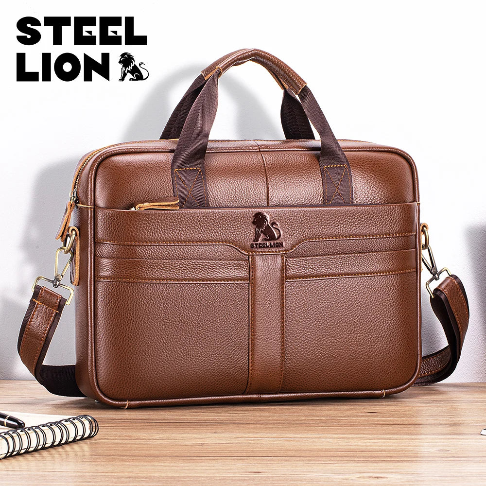 LAOSHIZI Leather Men's Briefcase — Large Capacity Business Office Bag