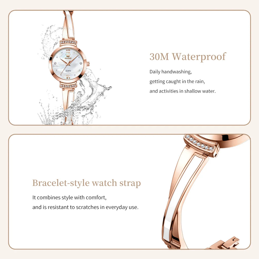 Elegant Rose Gold Women's Quartz Watch — Luxury Bracelet Wristwatch