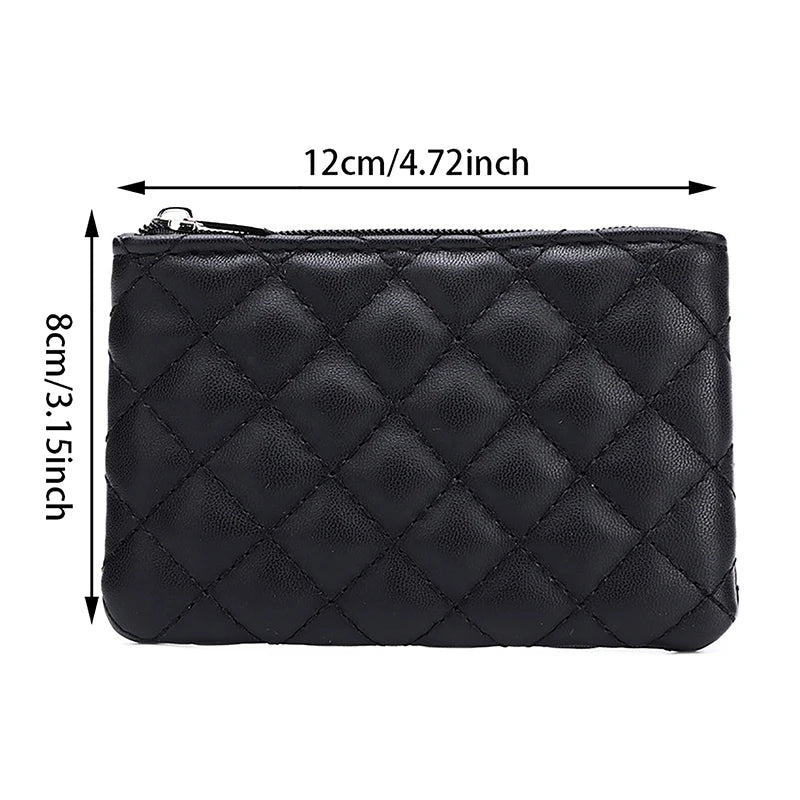Women's Plaid Print Coin Purse — Compact PU Leather Zipper Pouch