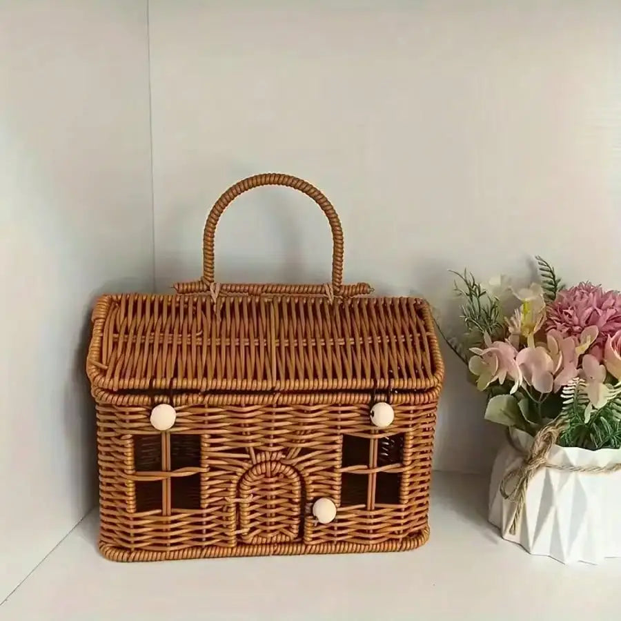 Woven Rattan-Style Storage Basket — Durable Covered Container with Lid
