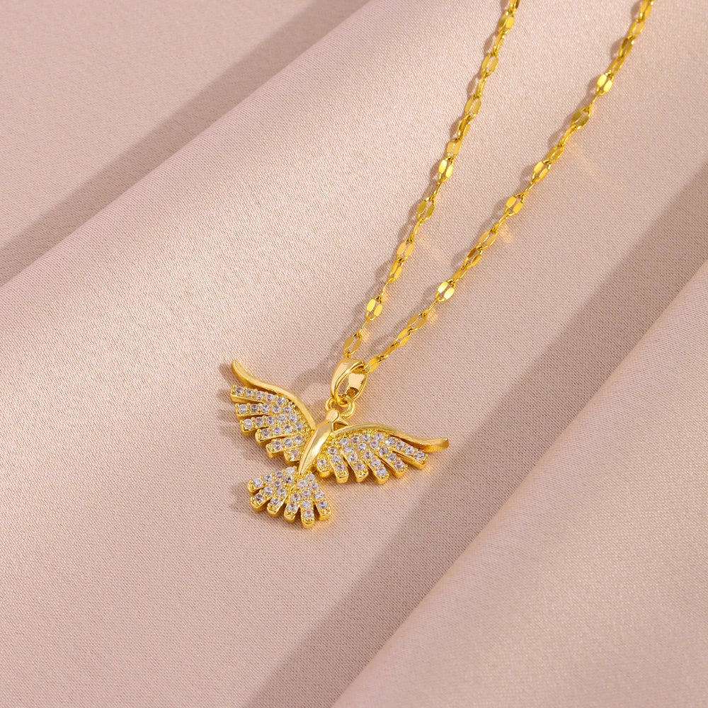 Vintage Phoenix Pendant Necklace — 18K Gold Plated Retro Jewelry for Women