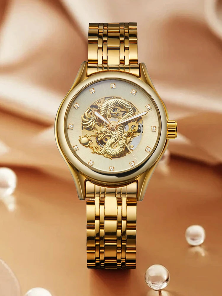 T-WINNER Luxury Dragon Skeleton Watch — Automatic Mechanical Women's Timepiece