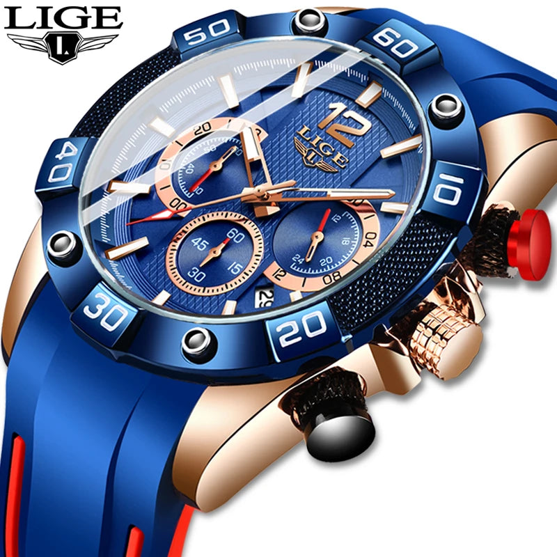 LIGE Luxury Men's Chronograph Watch — Waterproof Quartz Sport Timepiece
