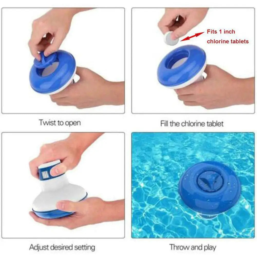 Floating Pool Chlorine Dispenser — Adjustable Flow with Built-in Thermometer