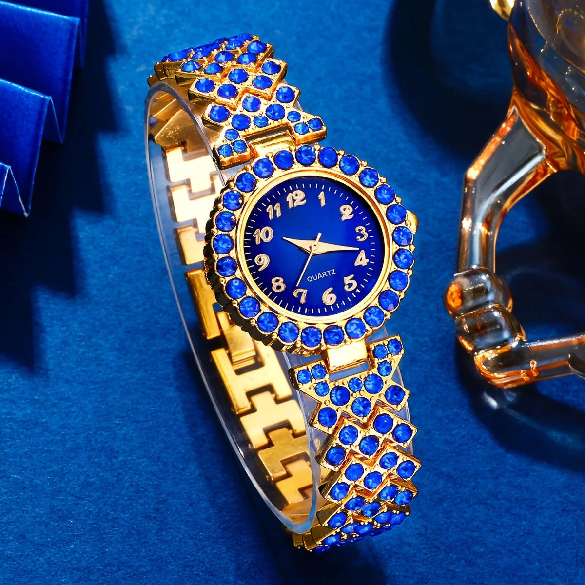 Elegant Women's Jewelry and Watch Set — 6-Piece Rhinestone Quartz Collection
