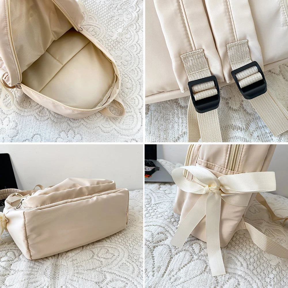 Cute Bow Canvas Backpack — Stylish College Style School Bag for Women
