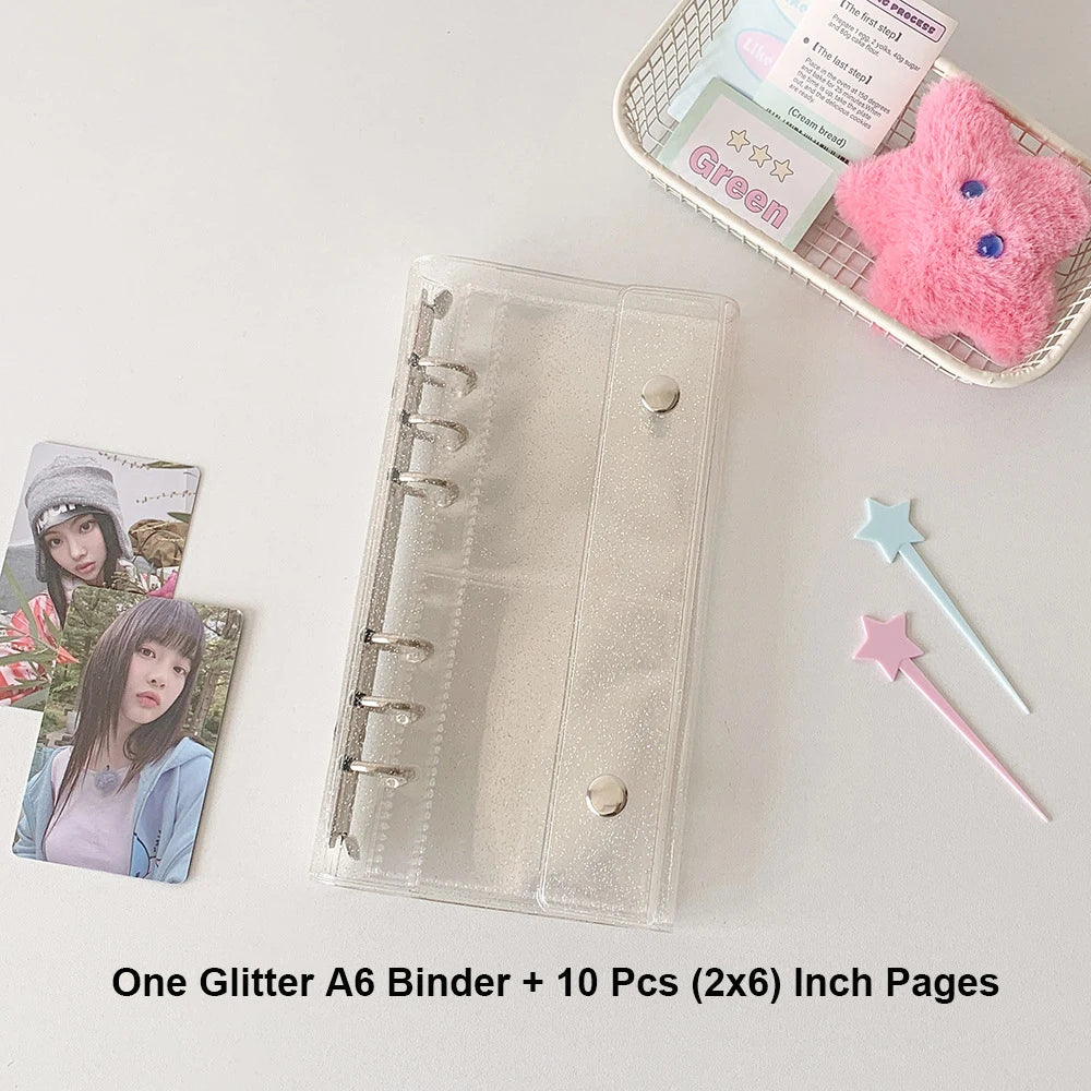 HarPaper Glitter Photo Booth Album — Clear A6 Binder for 2x6 Inch Photo Strips