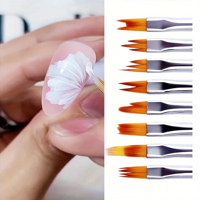 8-Piece Nail Art Painting Tool Set — Floral Pattern & Gradient Brushes