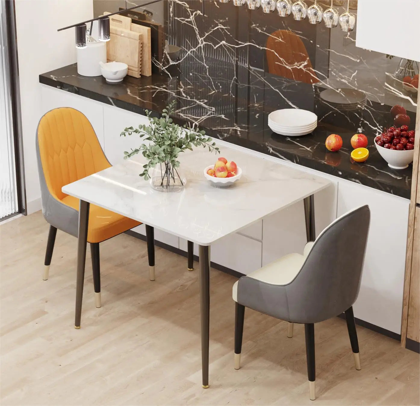 Square Marble Dining Table — Modern Sintered Stone Kitchen Furniture