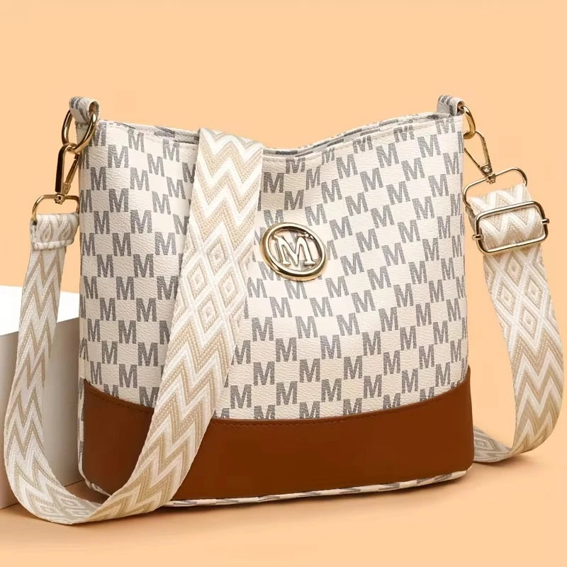 Elegant Women's Crossbody Bag — Multi-Pocket Shoulder Bag with M Badge