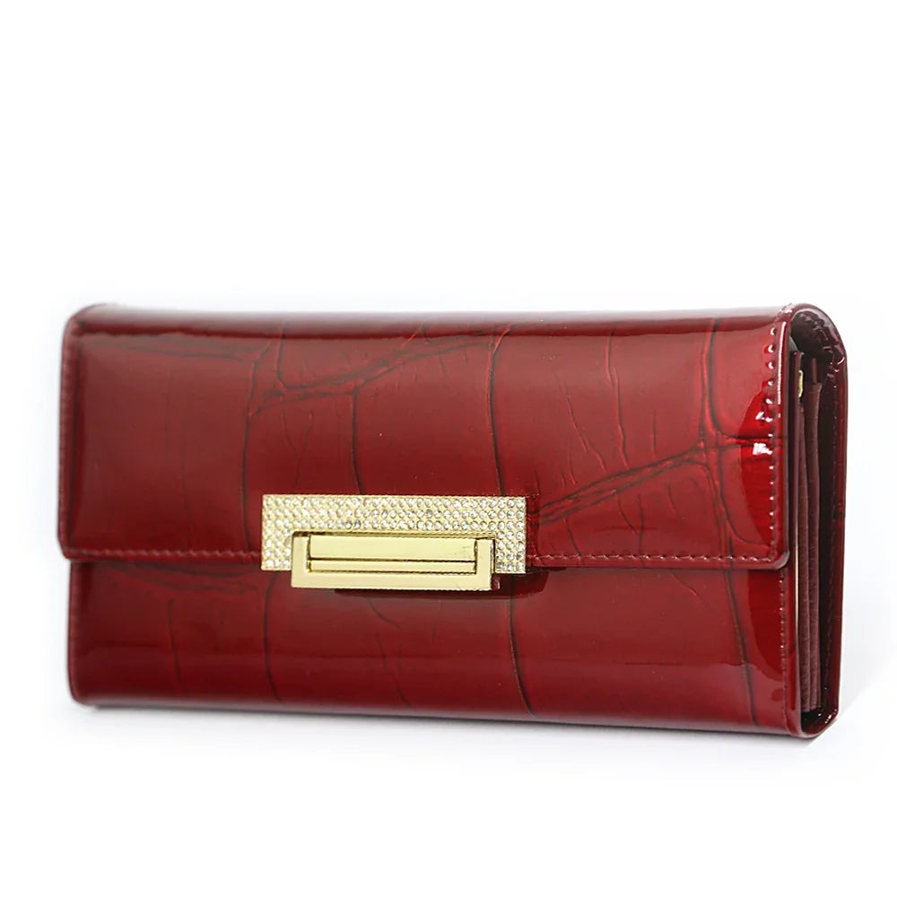 Wishehappy Luxury Stone Pattern Wallet — Elegant Leather Long Clutch Purse