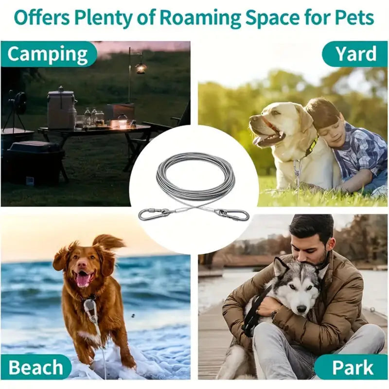 Heavy-Duty Stainless Steel Dog Tie-Out Cable — Reflective Outdoor Leash